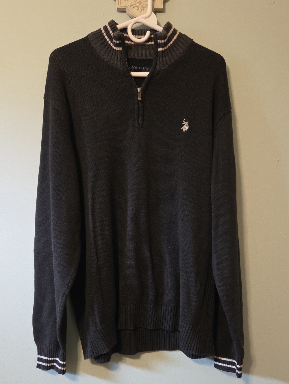 U.S. Polo Assn. Men's Dark Charcoal Half-Zip Sweater with Stripe Collar